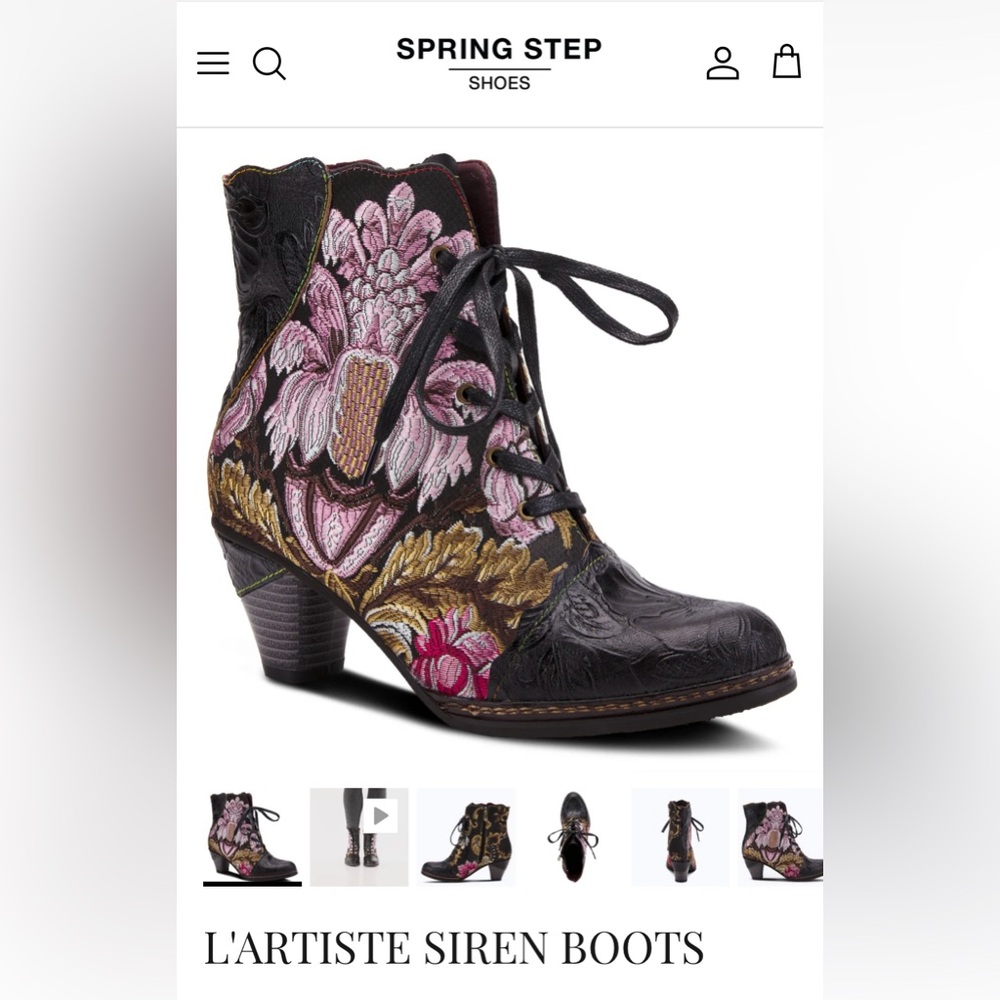 Gorgeous unique floral embroidered & leather L'Artiste SpringStep Siren Booties